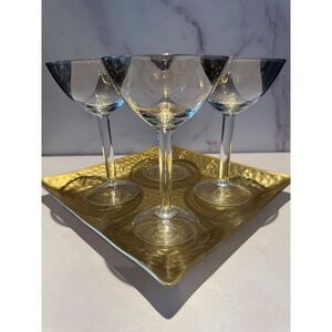 Vintage Coupe Glass Set  of 4 with Brass Tray French Bar Cart Entertaining Set